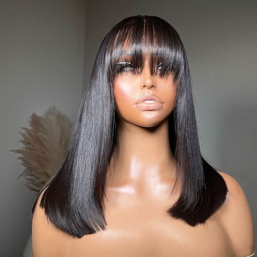 Top Simulated Straight Short BOB With Bangs 5x5 HD Lace Glueless Wig - Image 5