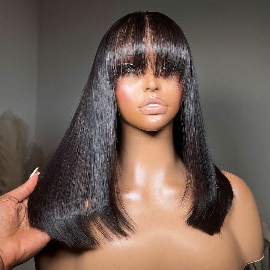 Top Simulated Straight Short BOB With Bangs 5x5 HD Lace Glueless Wig - Image 6