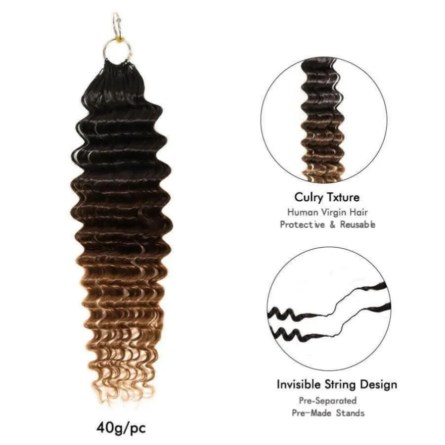 UK Shipping | Deep Wave 1B/4/30 Ombre Color Pre-Separated Feather Crochet Human Hair Extensions - Image 4
