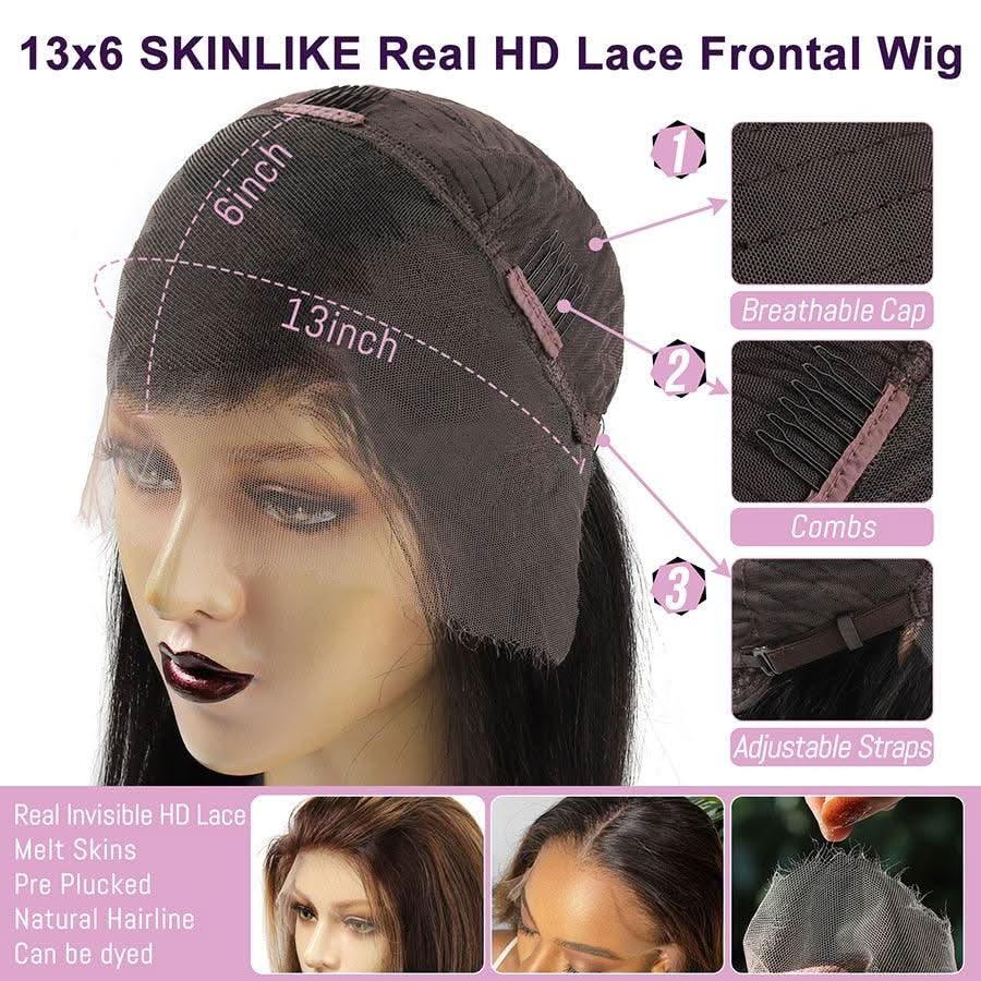 UK Shipping | Skinlike Real HD Lace 13X6 Full Frontal Wig Silk Straight - Image 3