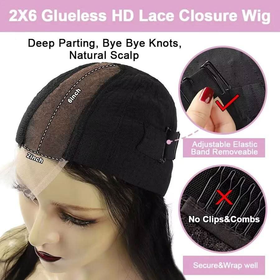 WOWANGEL 2X6 HD Lace Closure Wig Wear to Go Glueless Kim K Straight Bob - Image 5