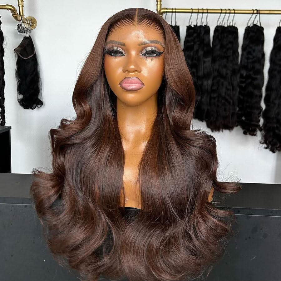 WOWANGEL #4 Brown Skinlike Real HD Lace Closure Wig 5X5 Glueless Wig