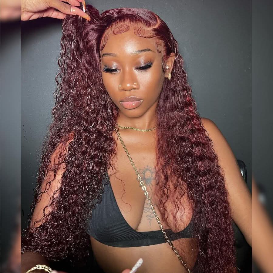 WOWANGEL 99J Burgundy Pre Everything 13X6 Lace Front Wigs Curly Hair - Image 3