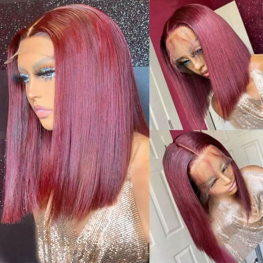 Clearance Deal | Burgundy 99J 13x6 Skinlike Real HD Lace Wig Straight Short BOB