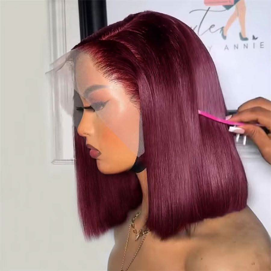 Clearance Deal | Burgundy 99J 13x6 Skinlike Real HD Lace Wig Straight Short BOB - Image 3