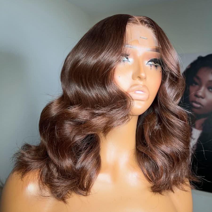 WOWANGEL Chestnut Brown 13x6 Skinlike Real HD Lace Wig Short Wave BOB - Image 2