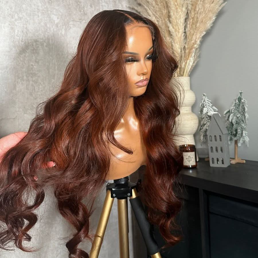 WOWANGEL Copper Brown 13x6 Skinlike Real HD Lace Front Wig with Dark Root - Image 4