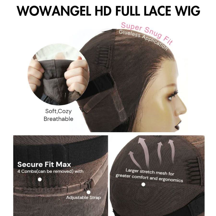 WOWANGEL Skinlike Real HD Full Lace Wig Straight Pre Plucked Clean Hairline - Image 7