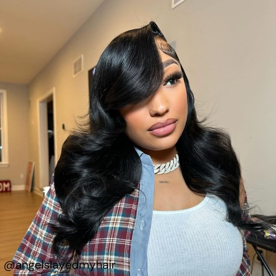 WOWANGEL Jet Black 13X6 Skinlike Real HD Lace Front Wigs Body Wave - Image 9