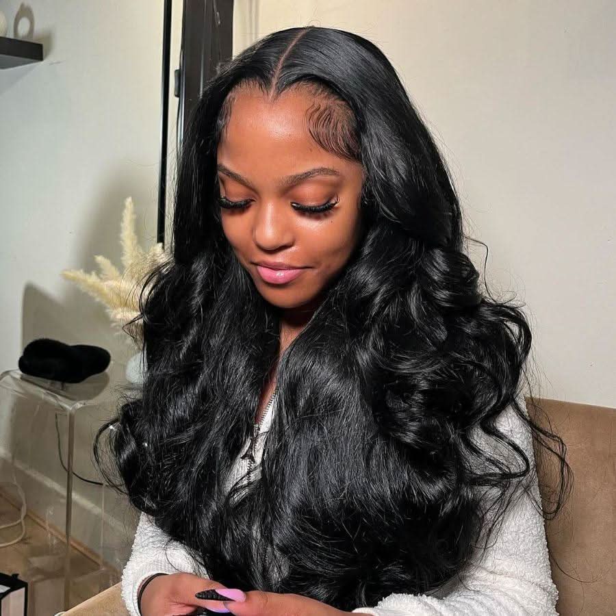 WOWANGEL Jet Black 13X6 HD Lace Full Frontal Wig Clean Hairline Body Wave - Image 3