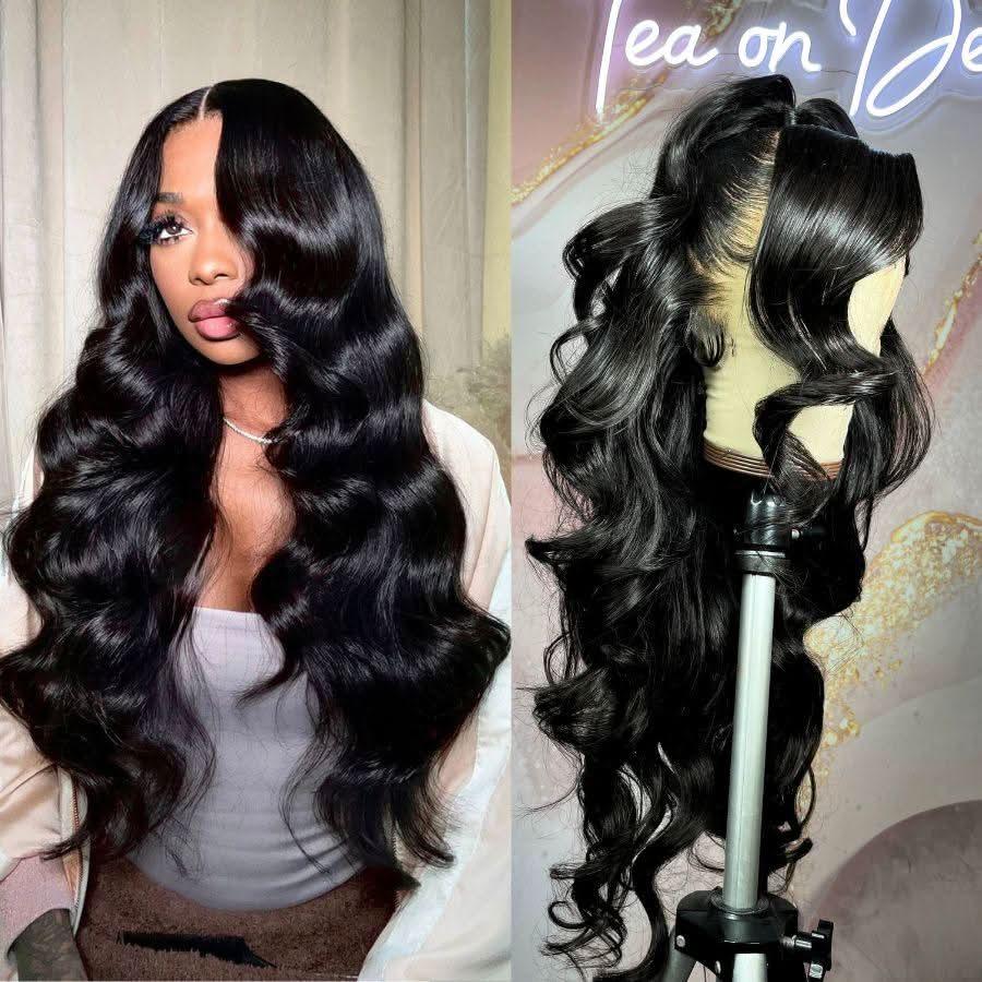 WOWANGEL Jet Black 13X6 HD Lace Full Frontal Wig Clean Hairline Body Wave - Image 4