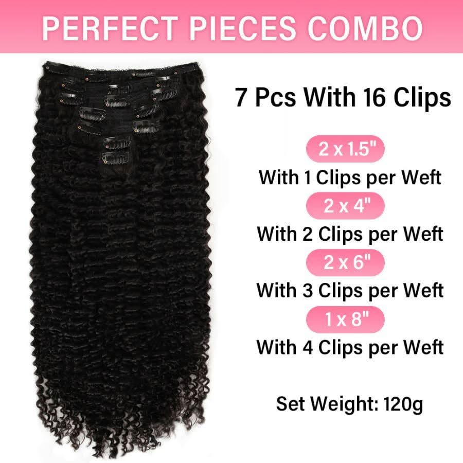 USA Shipping | Kinky Curly Classic Lace Weft Clip Ins Hair Extensions - Image 2