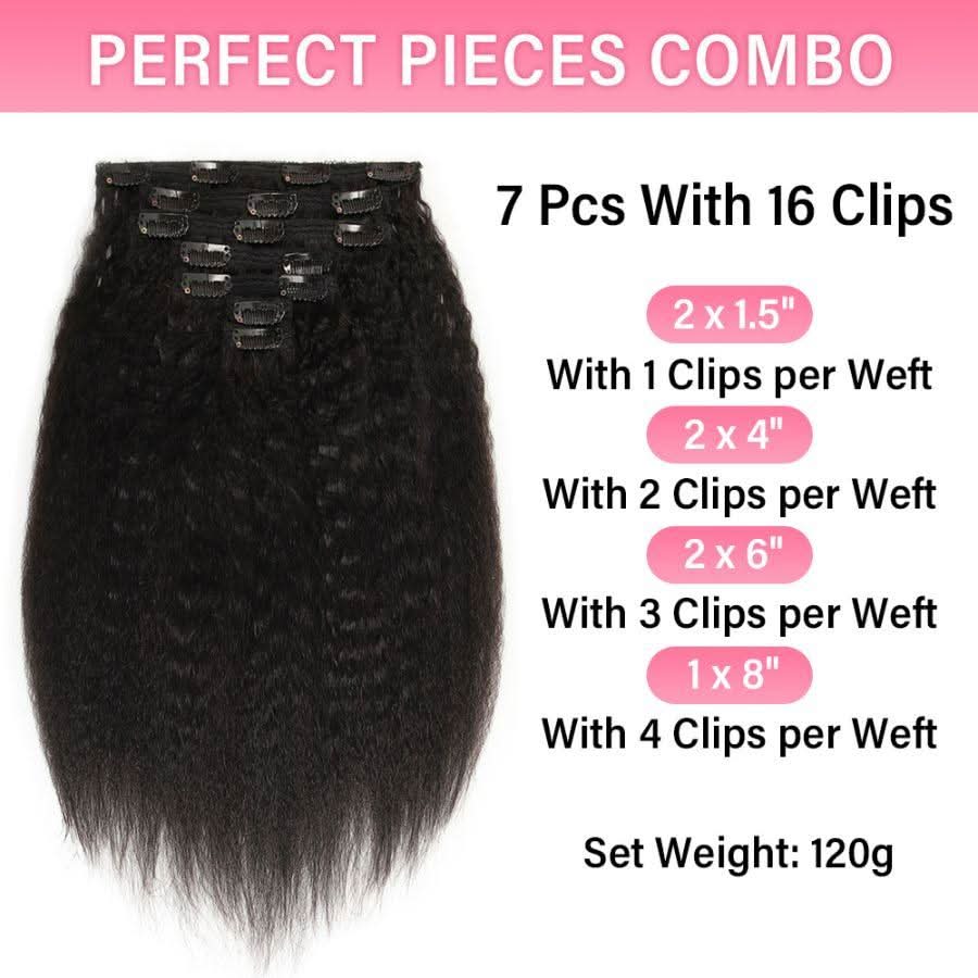 USA Shipping | Kinky Straight Classic Lace Weft Clip Ins Hair Extensions - Image 4
