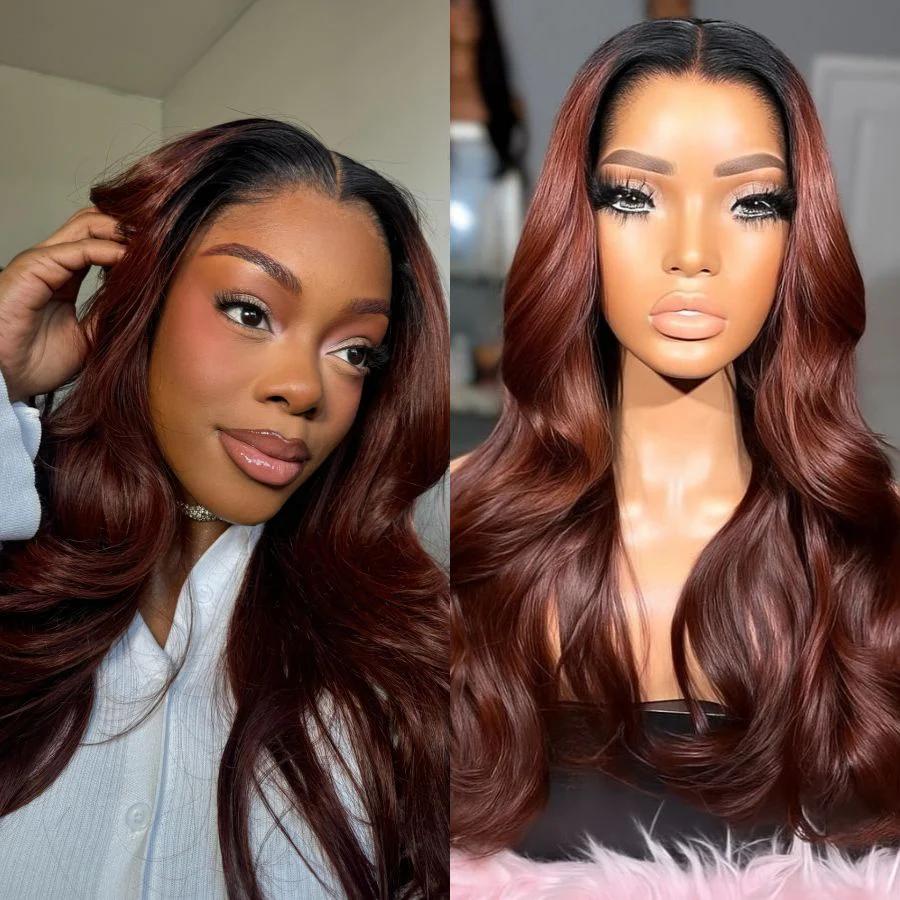 WOWANGEL Reddish Brown 13x6 Skinlike Real HD Lace Front Wig with Dark Root - Image 3
