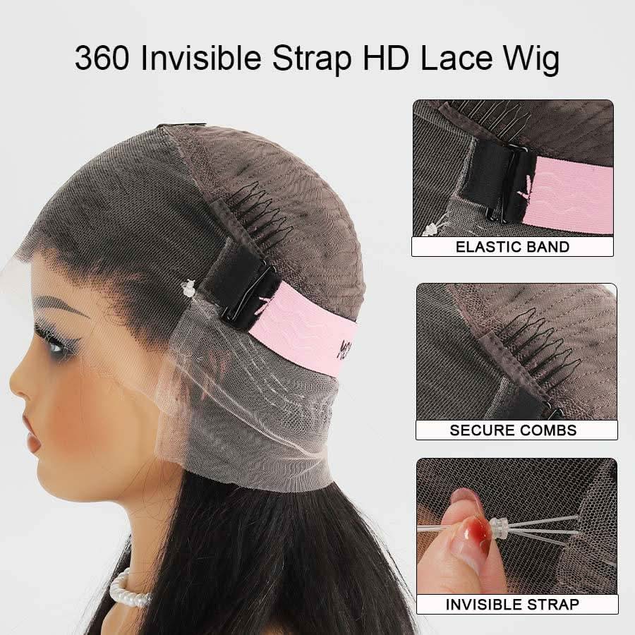 WOWANGEL 360 Invisible Strap HD Lace Wig Body Wave Pre Plucked Clean Hairline - Image 4