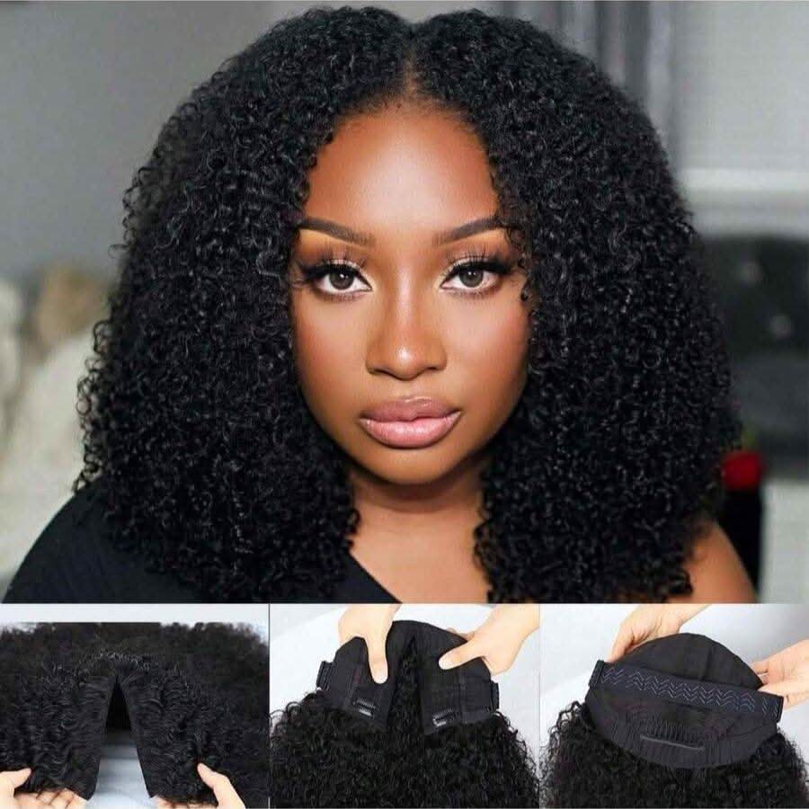 WOWANGEL V Part Wigs Kinky Curly Beginner Friendly Glueless U Part Wigs